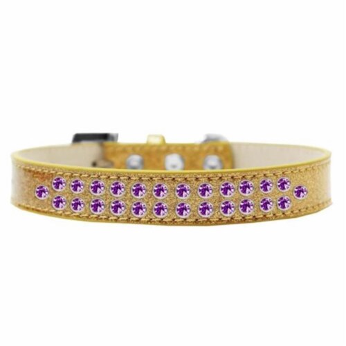 Mirage Pet Products614-09 GD-20 Two Row Purple Crystal Dog Collar, Gold Ice Cream - Size 20 Perspective: front