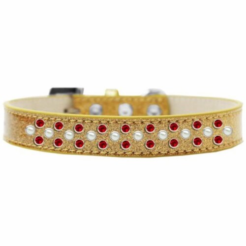 Mirage Pet Products616-21 GD-18 Sprinkles Ice Cream Pearl & Red Crystals Dog Collar, Gold - S Perspective: front