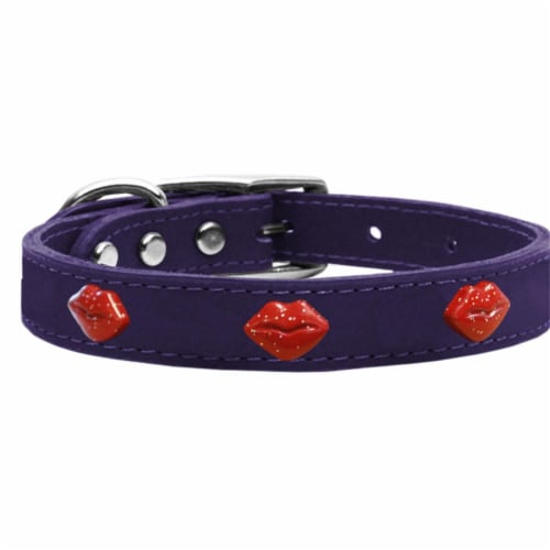 Mirage Pet 83-60 Pr22 Red Glitter Lips Widget Genuine Leather Dog Collar, Purple - Size 22 Perspective: front