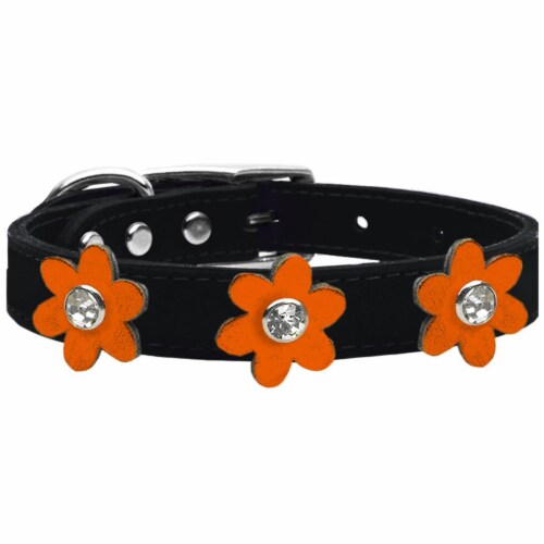 Mirage Pet 83-111 BK-MOR24 Metallic Leather Collar, Black with Metallic Orange Flowers - Size Perspective: front