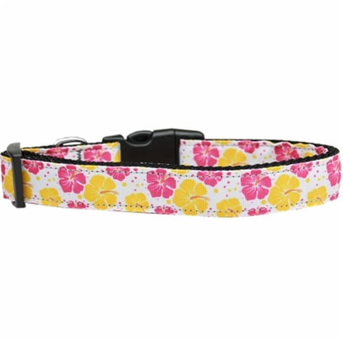 Mirage Pet 125-185 CT Pink & Yellow Hibiscus Flower Nylon Cat Collar Perspective: front