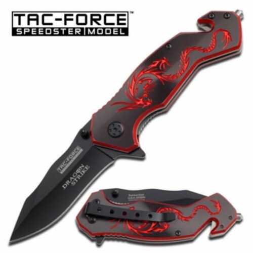 Tac-Force TF-759BR Black & Red Dragon Handle Folding Knife Perspective: front