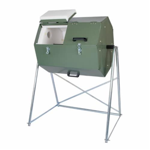 Jora Composter JK125 33 Gallon Outdoor Dual Chamber Steel Compost Tumbler Bin Perspective: front