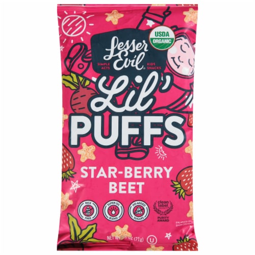 LesserEvil® Lil' Puffs Strawberry Beet Toddler Snacks Perspective: front