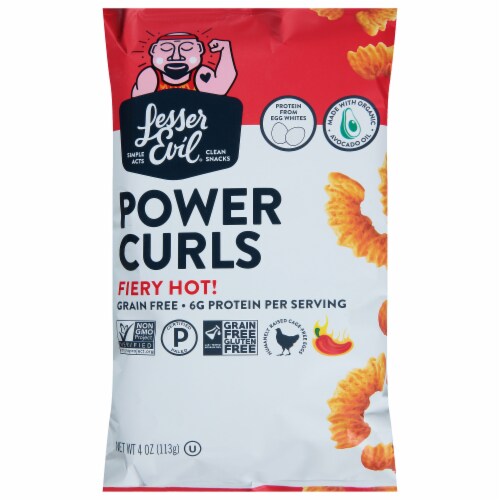 LesserEvil Fiery Hot Gluten Free Power Curls Perspective: front