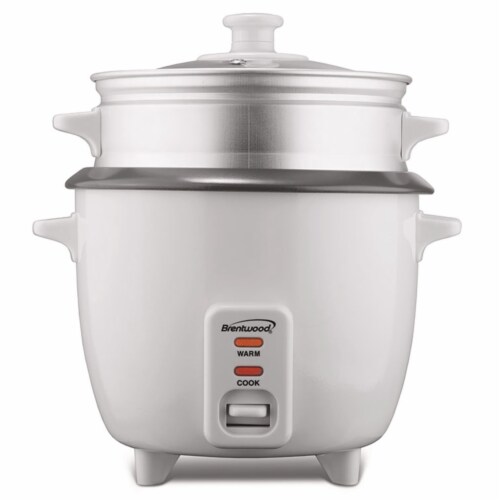 Brentwood TS-180S 8 Cup - 1.5 Liter - Rice Cooker with Steamer - White Body Perspective: front