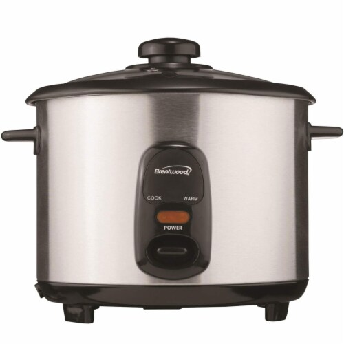 Brentwood TS-15 8 Cup Stainless Steel Rice Cooker with Measuring Cup and Spatula Perspective: front