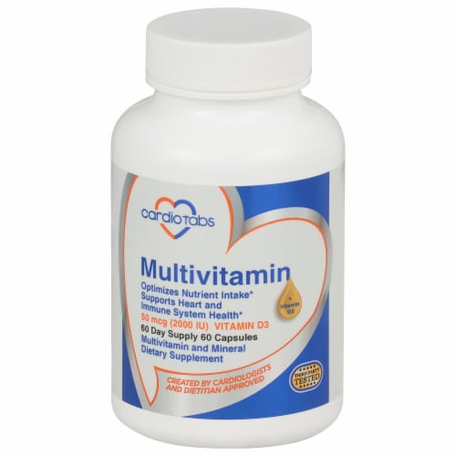 Cardio Tabs Multivitamin and Mineral 2000 IU with Vitamin D3 Capsules Perspective: front