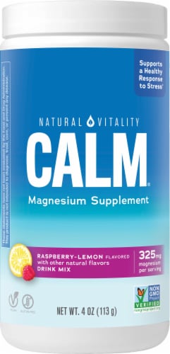 Natural Vitality CALM Raspberry Lemon Magnesium Supplement Drink Mix Perspective: front