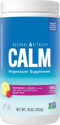 Natural Vitality CALM Raspberry Lemon Magnesium Supplement Drink Mix Perspective: front