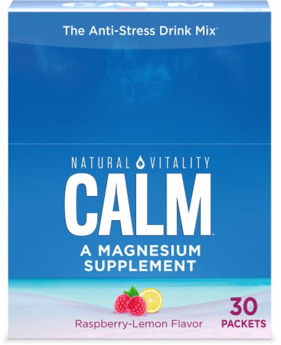Natural Vitality CALM Raspberry Lemon Magnesium Supplement Drink Mix Perspective: front