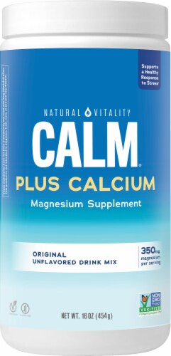 Natural Vitality CALM Unflavored Magnesium Supplement Drink Mix Plus Calcium Perspective: front