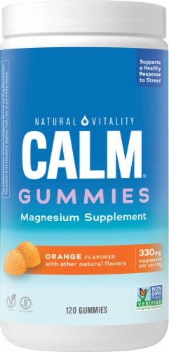 Natural Vitality CALM Orange Flavored Magnesium Supplement Gummies Perspective: front