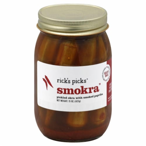 Rick's Picks Smokra Pickled Okra With Smoked Paprika Perspective: front