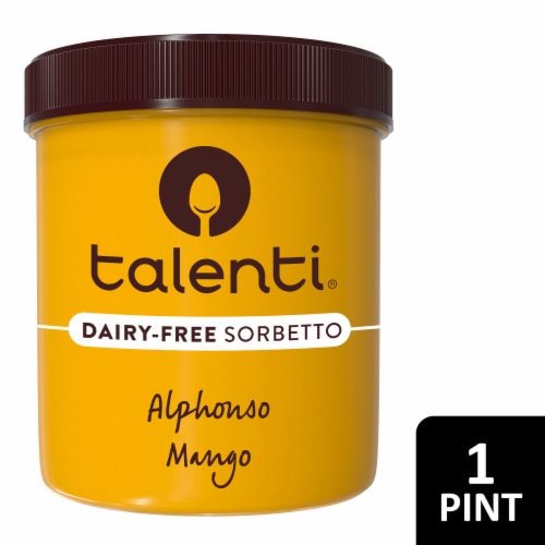 Talenti Sorbetto Alphonso Mango, a Non-Dairy Ice Cream Alternative with Non-GMO Ingredients, 1 Pint Perspective: front