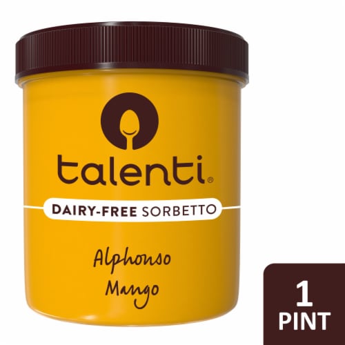 Talenti Sorbetto Alphonso Mango, a Non-Dairy Ice Cream Alternative with Non-GMO Ingredients, 1 Pint Perspective: front
