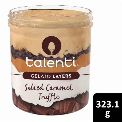 Talenti Layers Salted Caramel Truffle with Caramel and Vanilla Gelato Pint Perspective: front