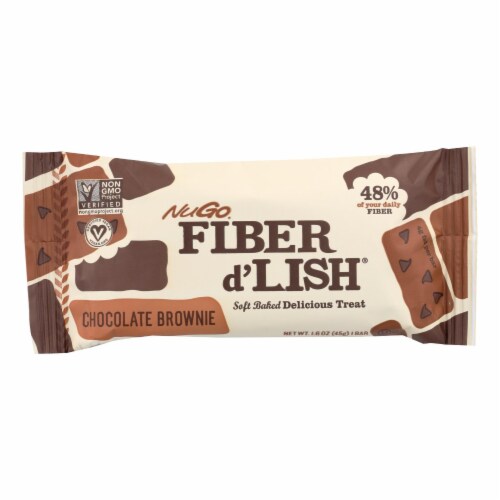 NuGo Fiber d'Lish Chocolate Brownie Bar, High Fiber, Vegan Perspective: front