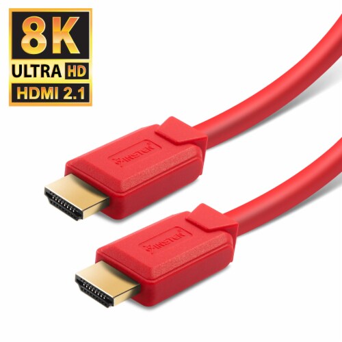 HDMI Cable, 2.1 Version, 8K 60Hz, 48Gbps, Gold Connectors, 10ft , Red