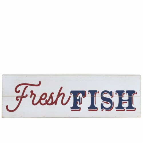 Urban Trends Collection 17506 Wood Rectangle Wall Art with Fresh Fish Printed Distressed, Fin Perspective: front