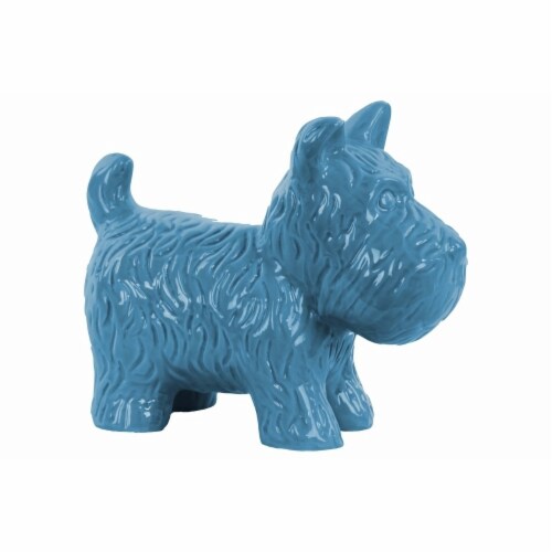 Ceramic Standing Welsh Terrier Dog Figurine, Glossy Blue- Saltoro Sherpi Perspective: front