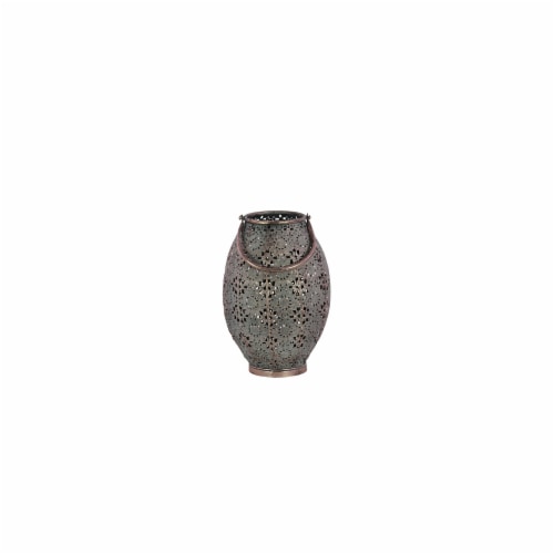 Urban Trends Collection 41006 Small Metal Round Lantern with Floral Pierced Metal Design Body Perspective: front