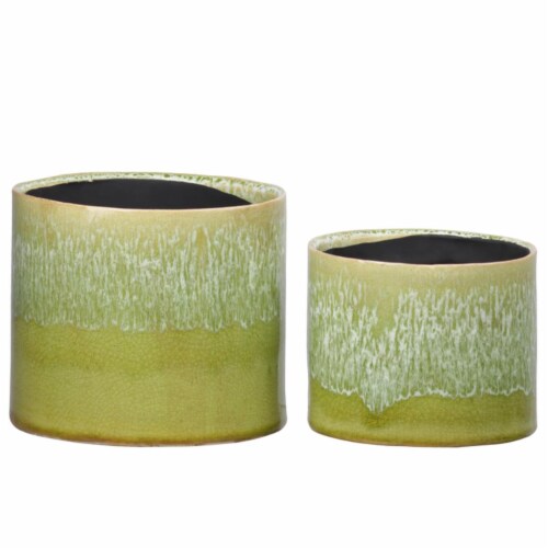 Urban Trends Collection 51625 Ceramic Round Pot with Dye Color Top Crackled Design Body & Bla Perspective: front