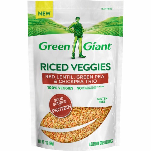 Green Giant Riced Veggies Red Lentil Green Pea Chickpea Trio Dried Legume Blend Perspective: front