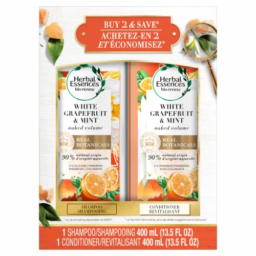 Herbal Essences bio:renew White Grapefruit & Mosa Mint Shampoo and Conditioner Bundle Pack Perspective: front