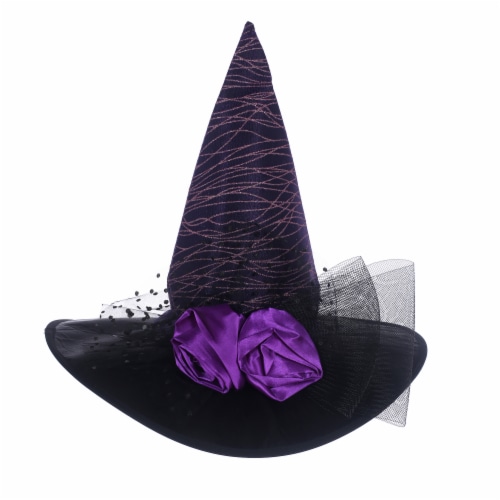 Seasons Purple and Black Witch Hat Adult Halloween Costume Accessory Perspective: front