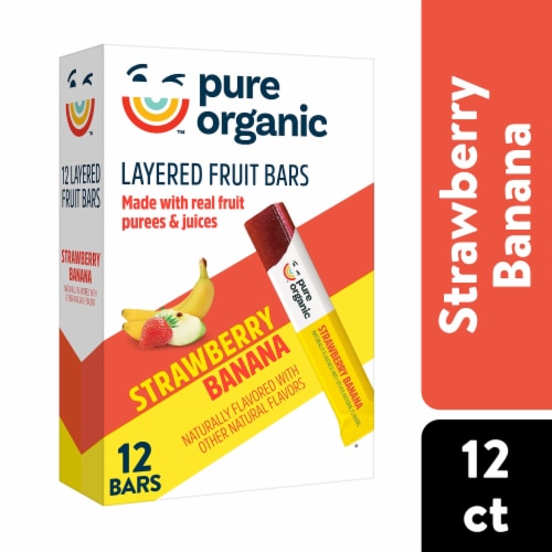 Pure Organic Strawberry Banana Layered Fruit Bars Perspective: front