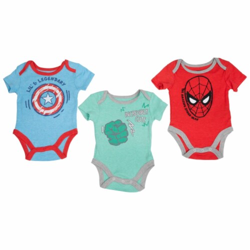 Avengers 828565-3-6months Marvel Heroes Captain America & Spider-Man Hulk Infant Bodysuit Set Perspective: front