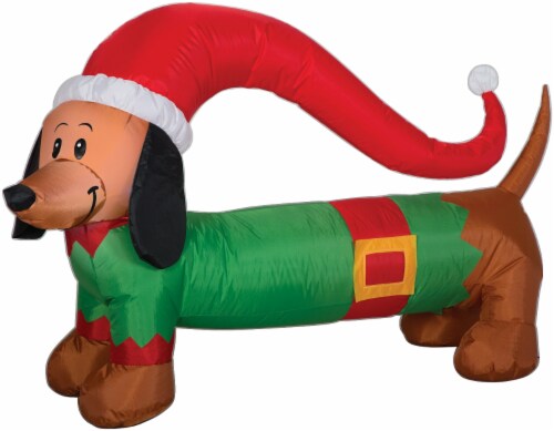 Gemmy Christmas Airblown Weiner Dog with Sweater Perspective: front