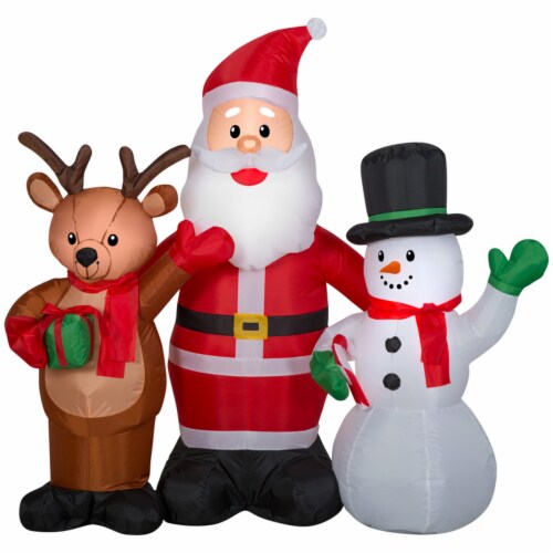 Gemmy LED 50.39 in. Inflatable Reindeer, Santa and Snowman - Total Qty: 1 Perspective: front