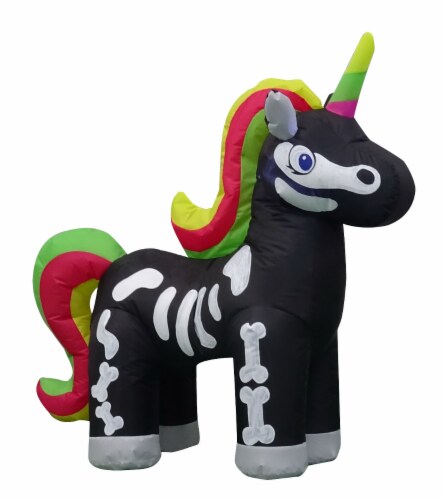 Gemmy 3.5FT Airblown-Iridescent Skeleton Unicorn Perspective: front