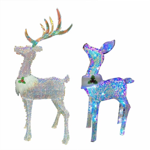 Gemmy Sparkle Frozen Reindeer Couple Christmas Outdoor Decoration Perspective: front