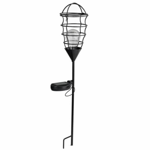 Northlight 32590315 23.5 in. Black Geometric Solar Powered LED Outdoor Patio Metal Lantern wi Perspective: front