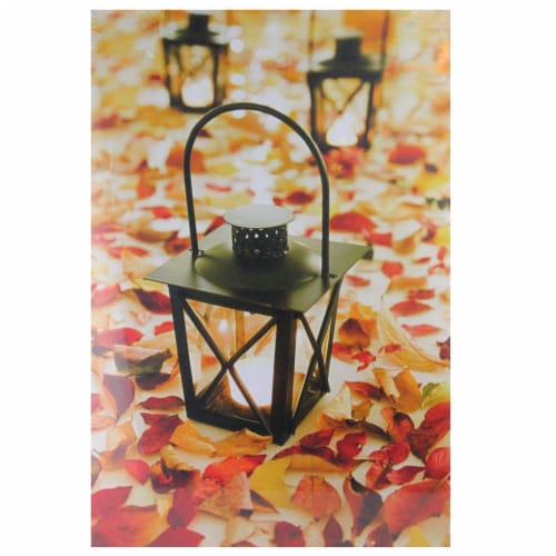 Northlight LED Lighted Fall Foliage and Lanterns Canvas Wall Art 23.5 x 15.5 Perspective: front