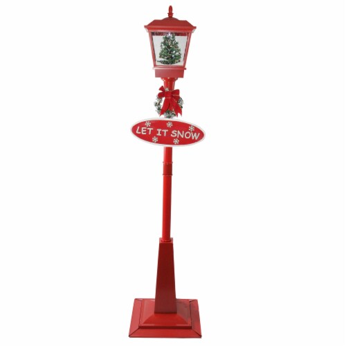 Northlight 70.75 Musical Red Holiday Street Lamp with Christmas Tree Snowfall Lantern Perspective: front