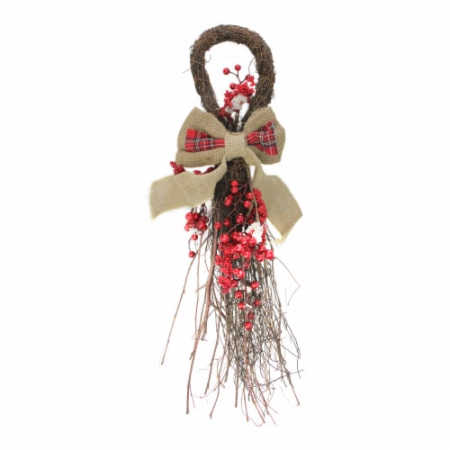 Northlight 24  Twig and Red Berries Artificial Christmas Teardrop Swag - Unlit Perspective: front