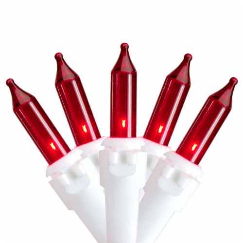 Northlight 50-Count Red Mini String Christmas Light Set, 10ft White Wire Perspective: front