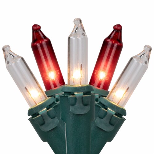 Northlight 100ct Red and Clear Mini String Christmas Light Set, 20.25ft Green Wire Perspective: front