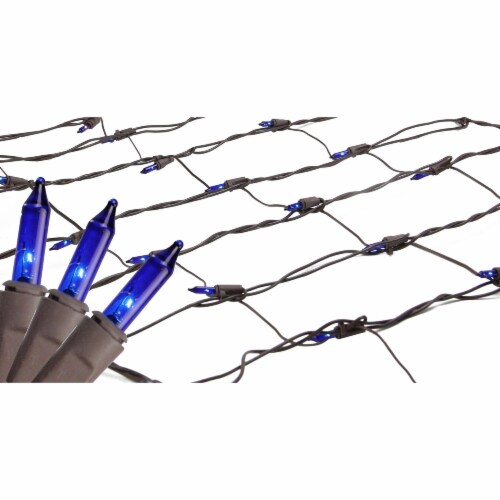 Northlight 2' x 8' Blue Mini Net Style Tree Trunk Wrap Christmas Lights, Brown Wire Perspective: front