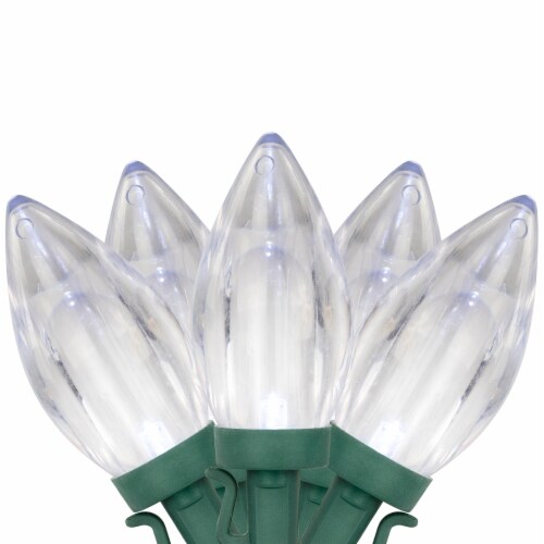 Northlight 25ct Pure White LED C9 Mini Christmas Lights, 16ft Green Wire Perspective: front