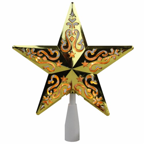 Northlight 8.5 Lighted Gold and White Star Cut-Out Design Christmas Tree Topper - Clear Perspective: front