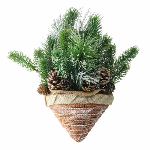 Northlight 12  Green and Brown Ice Pine Cones with Branch Tips Hanging Christmas Decor Perspective: front