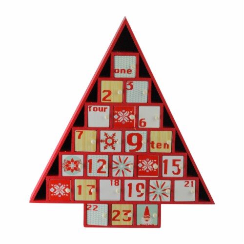 Northlight 14.5 Red and White Christmas Tree Advent Calendar Decor, 1