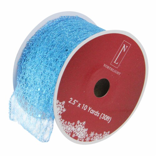 Northlight Club Pack of 12 Glittering Blue Wired Christmas Craft Ribbon Spools - 2.5  x 120 Perspective: front