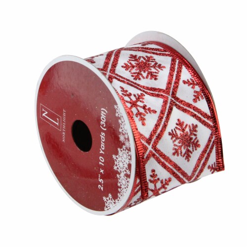 Northlight Red and White Snowflake Christmas Wired Craft Ribbon 2.5 x 10 Yards Perspective: front