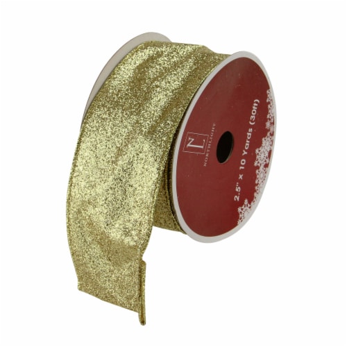 Northlight Shimmering Metallic Gold Ribbed Wired Craft Ribbon 2.5 x 10 Yards Perspective: front